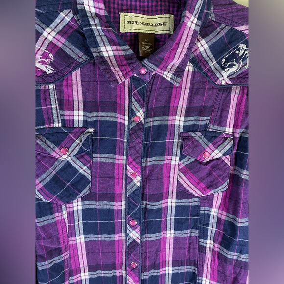 Bit & Bridle Pearl Snap Shirt Jacket Shacket - Picture 6 of 14